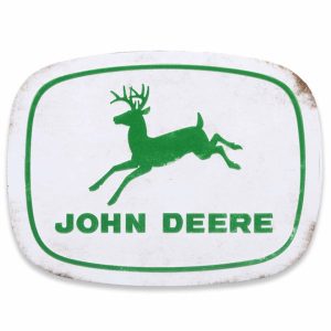 John Deere green logo on white rustic rectangle magnet