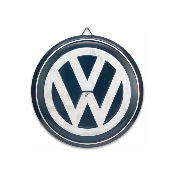 round button shape sign with vw logo in white
