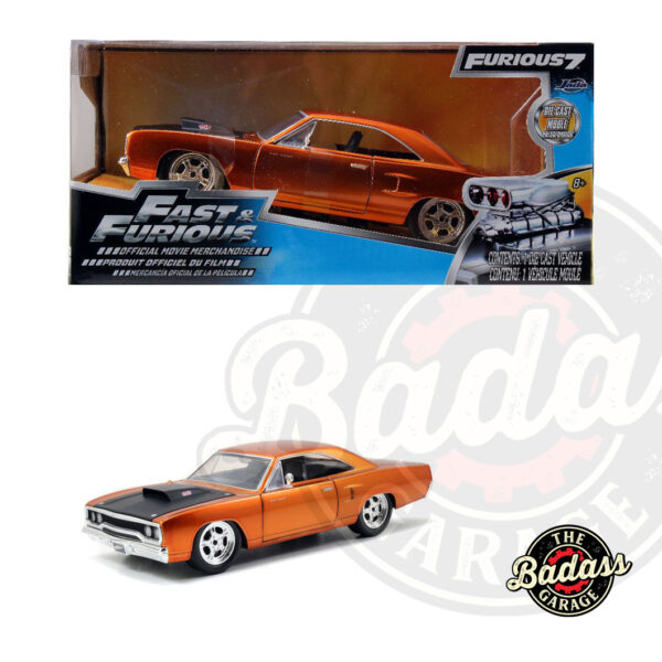 Jada 1/24 Scale "Fast & Furious" Dom's 1970 Plymouth Road Runner - Metallic Orange and Matte Black Diecast Metal Collectible Model Car