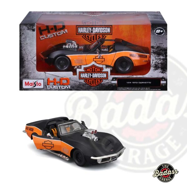 Maisto 1/24 Scale  Harley Davidson Custom 1970 Chevy Corvette - Black/Orange