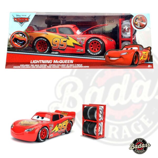 Jada 1/24 Scale "Hollywood Rides" Disney Pixar Cars Lightening McQueen With Tire Rack
